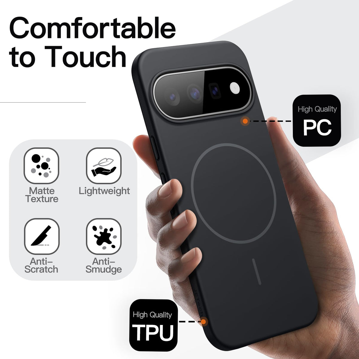 JETech Cover Magnetica Sottile per Google Pixel 11 Pro, Nero