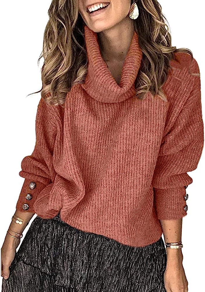 Wenrine Maglione Oversize da Donna in Maglia a Collo Alto e Maniche Lunghe