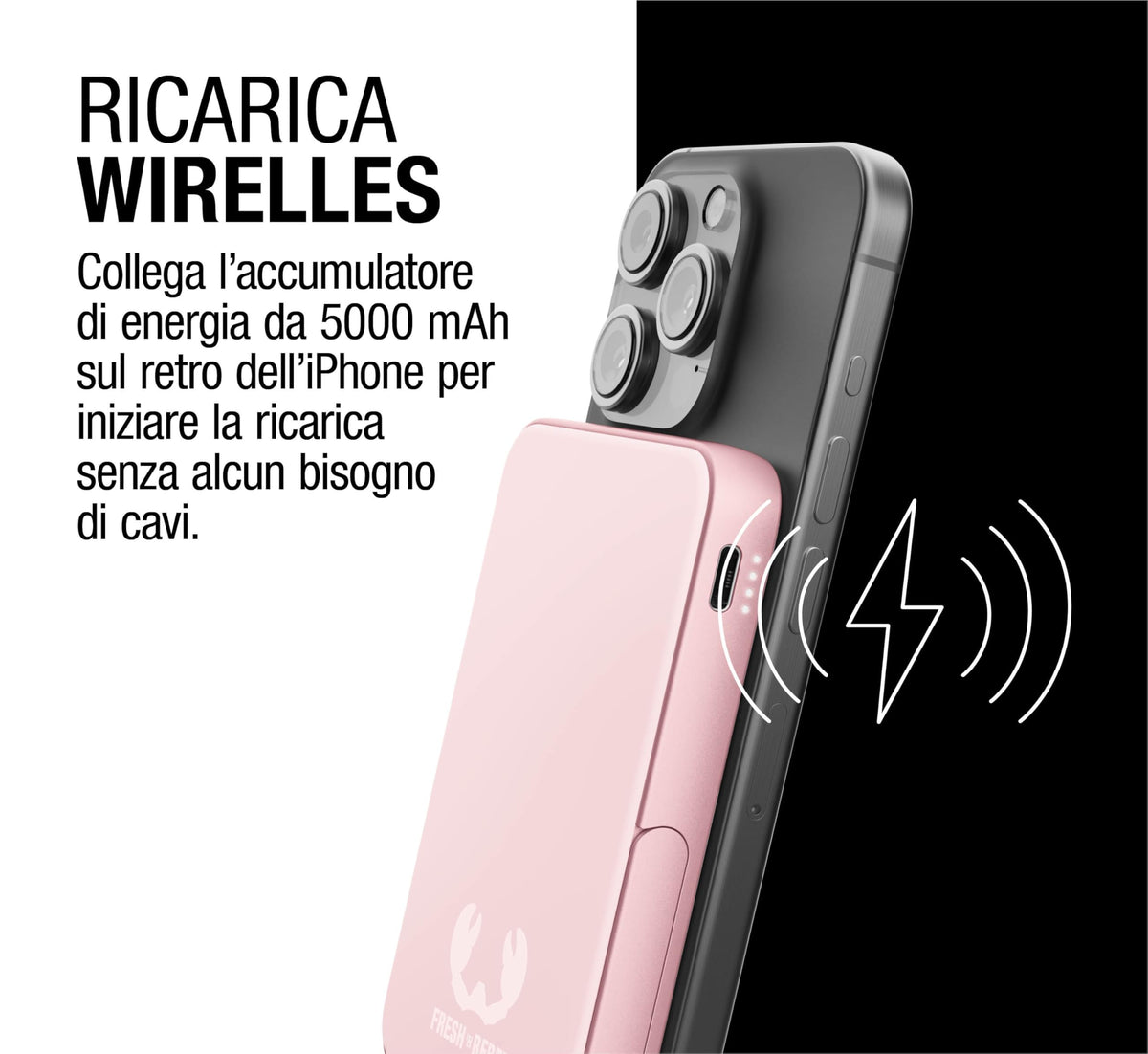 Fresh 'n Rebel Powerbank Magnetico Senza Fili 5000mAh, compatibile con MagSafe, Ricarica Rapida PD 20W, porta USB-C (in/Out), per iPhone 17/16/15/14/13/12, Portatile, con Supporto (Storm Grey)