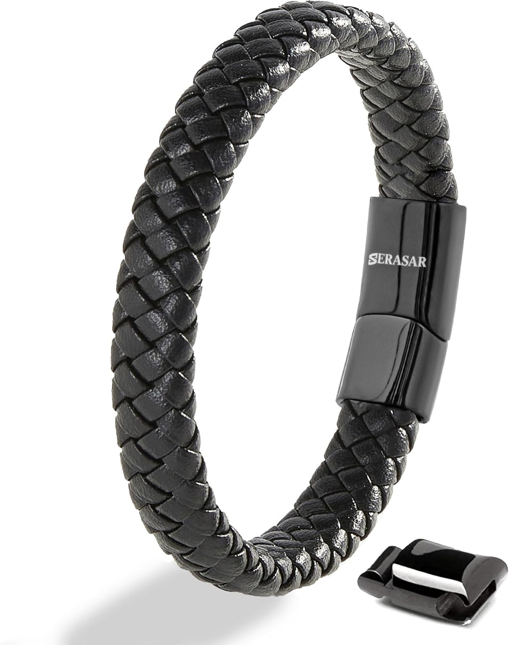 SERASAR Bracciale Uomo Pelle Nera/Marrone, 3 Misure, con Confezione Regalo