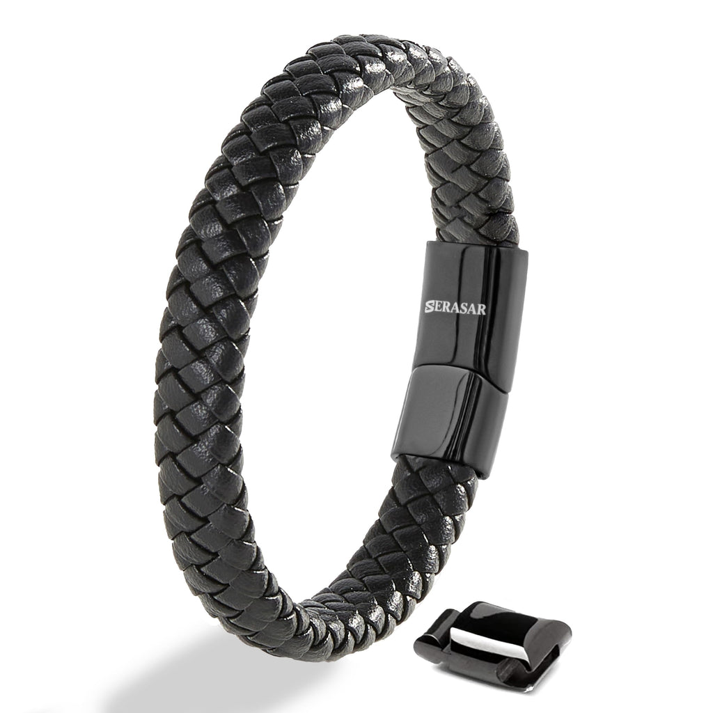 SERASAR Bracciale Uomo Pelle Nera/Marrone, 3 Misure, con Confezione Regalo