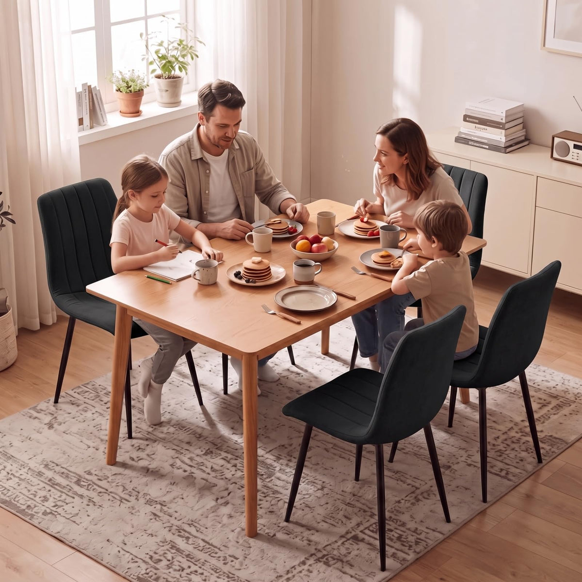 Set di 4 Sedie Da Pranzo,Tessuto di Lino Traspirante,Grigio