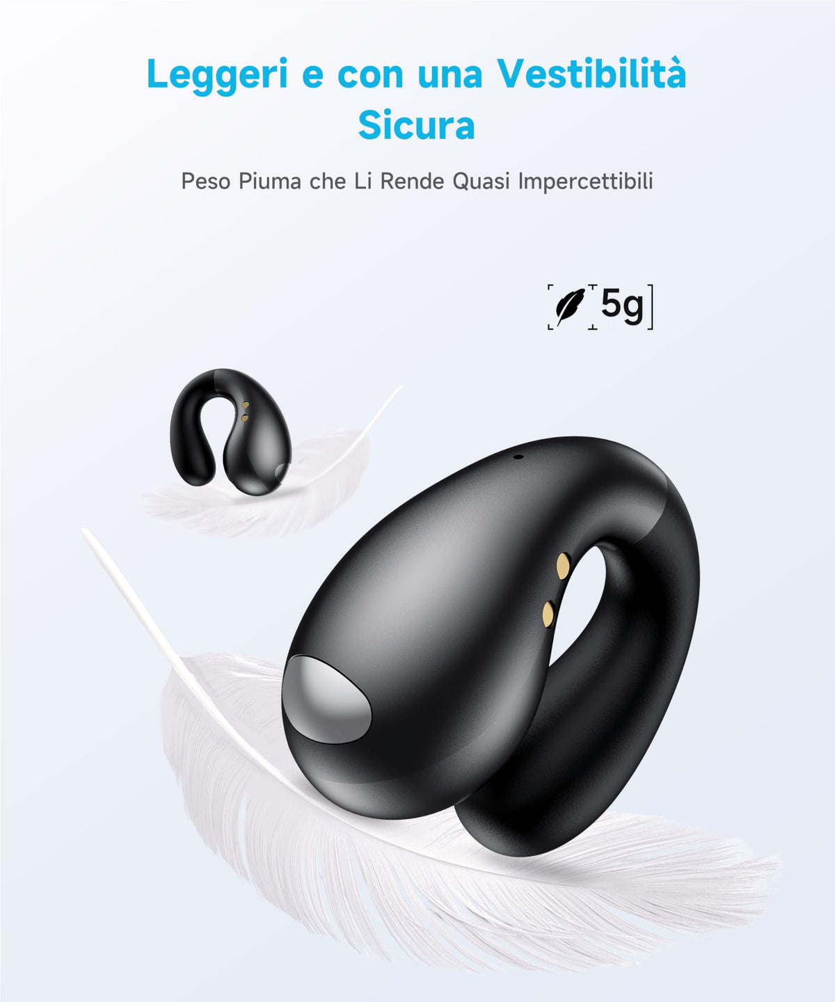 2026 Sports Cuffie Bluetooth 6.1 - Wireless Auricolari Clip Orecchio Elegante Auricolari ad Alte Prestazioni per Gli Amanti Degli Sport All'aperto con Caso di Ricarica,USB-C, IPX7 - Carbonio Nero