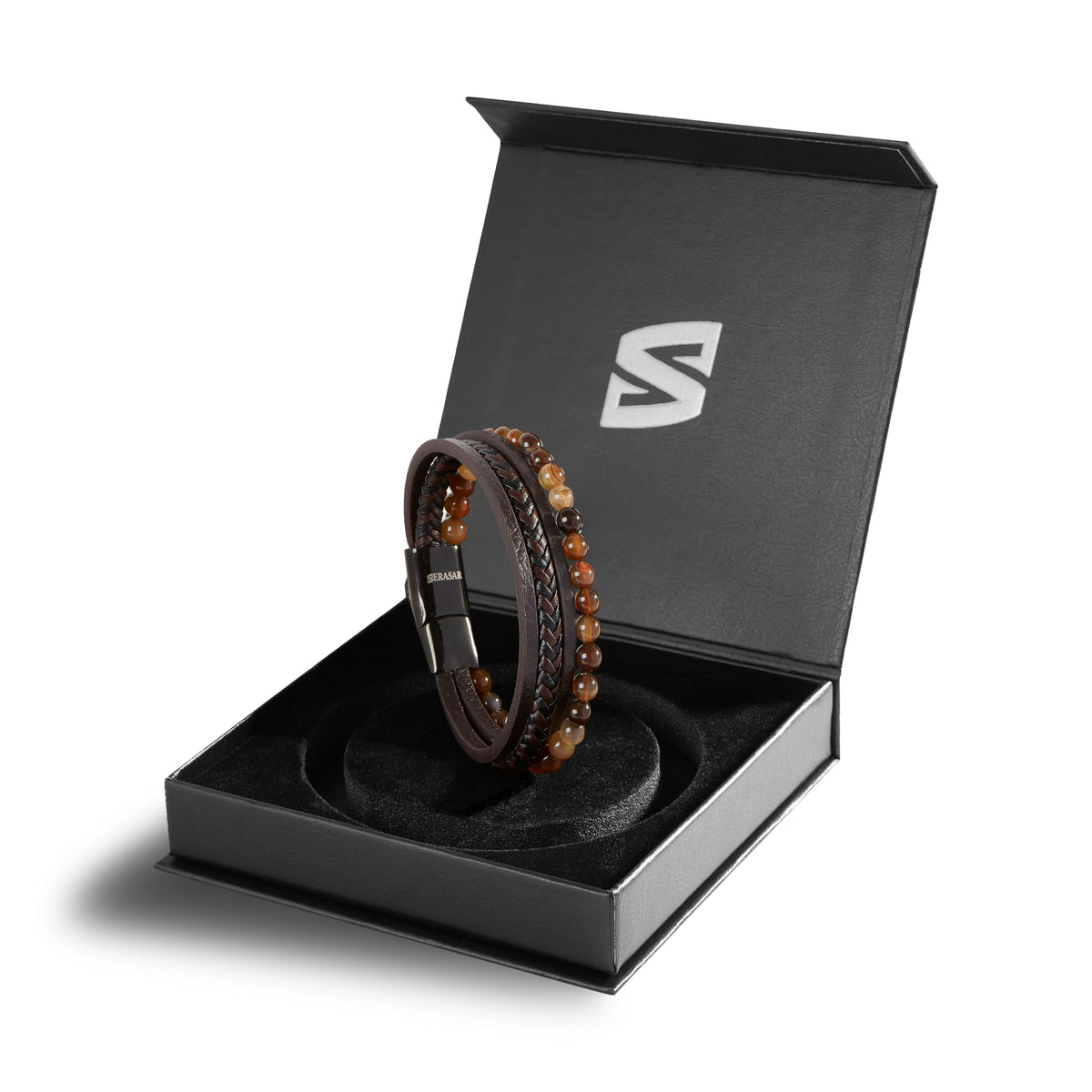 SERASAR Bracciale Uomo Pelle Nera/Marrone, 3 Misure, con Confezione Regalo