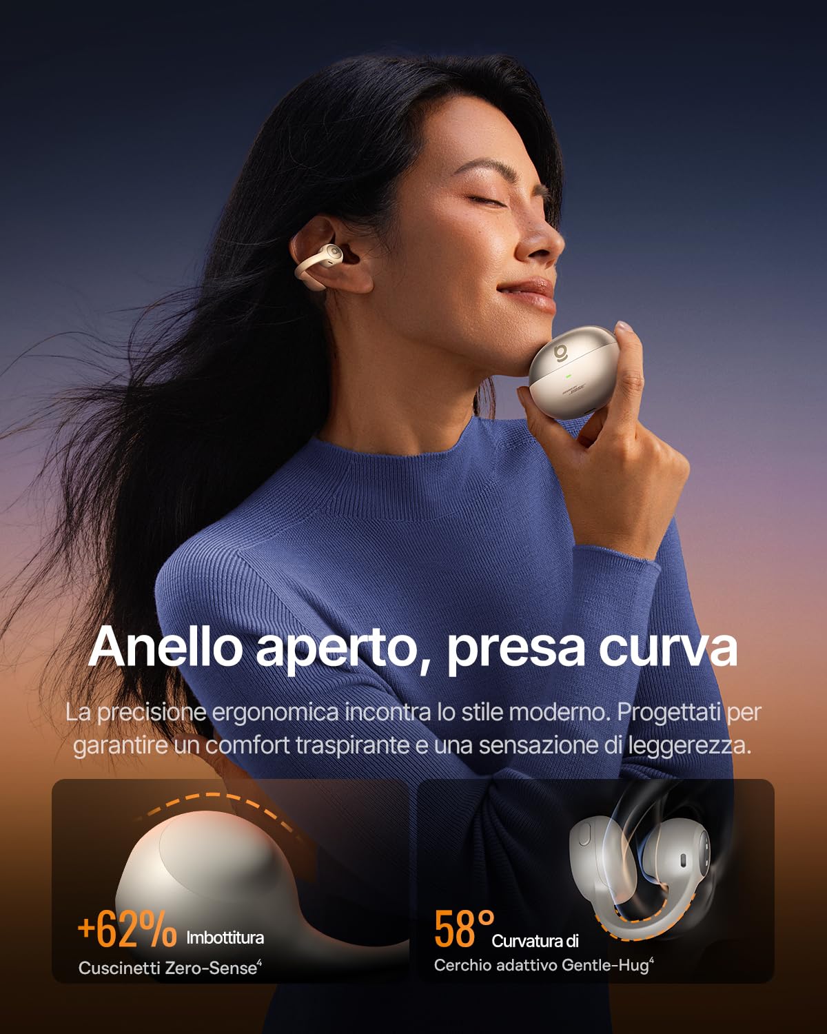 Baseus Inspire XC1 Cuffie Open-Ear Bluetooth, Sound by Bose, Nero Cosmico