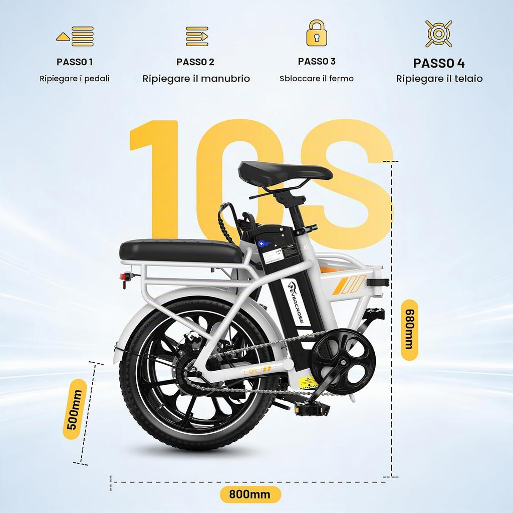 EVERCROSS Bicicletta Elettrica per Adulti, 250W Bici da Montagna,16"/20"/27,5" Pneumatici Grassi E-Bike, Fino a 25KM/H, 36V/48V Batteria Rimovibile E-Bici,Sistema a Doppio Disco
