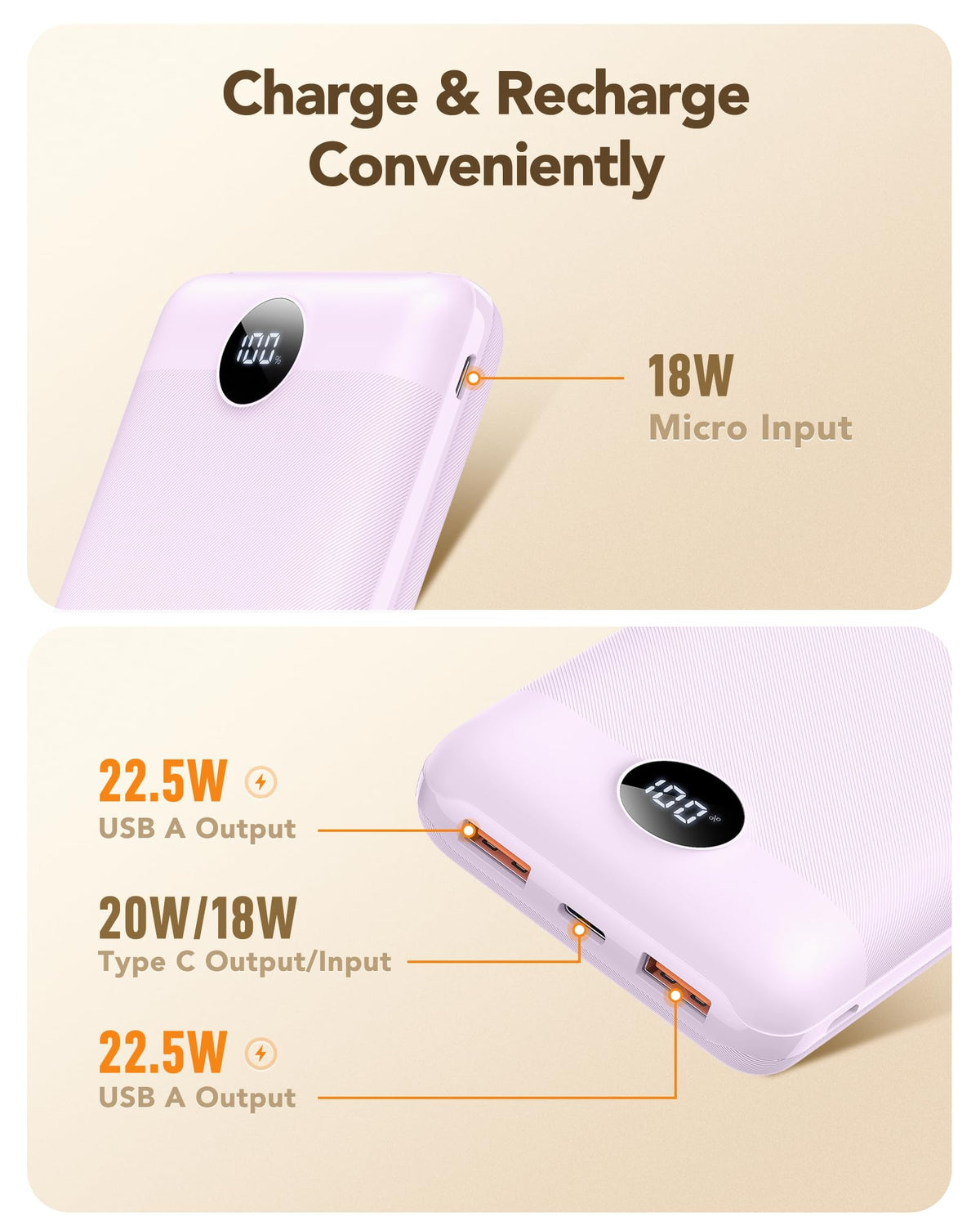 VEGER Power Bank 20000mAh, 22,5W Caricatore Ricarica Rapida PD3.0 QC4.0