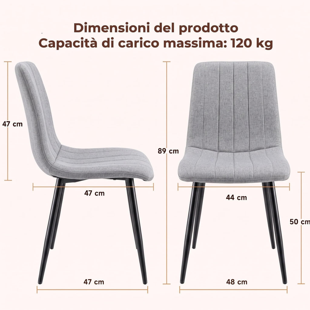 Set di 4 Sedie Da Pranzo,Tessuto di Lino Traspirante,Grigio