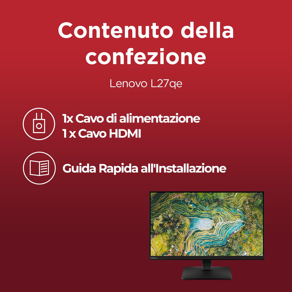 Lenovo L27-45 Monitor IPS 27" Full HD, 144Hz, 1ms, Altoparlanti integrati, HDMI e VGA, Ideale per Gaming, Studio e Home Office, VESA 100x100mm, AMD FreeSync, Inclinazione Regolabile