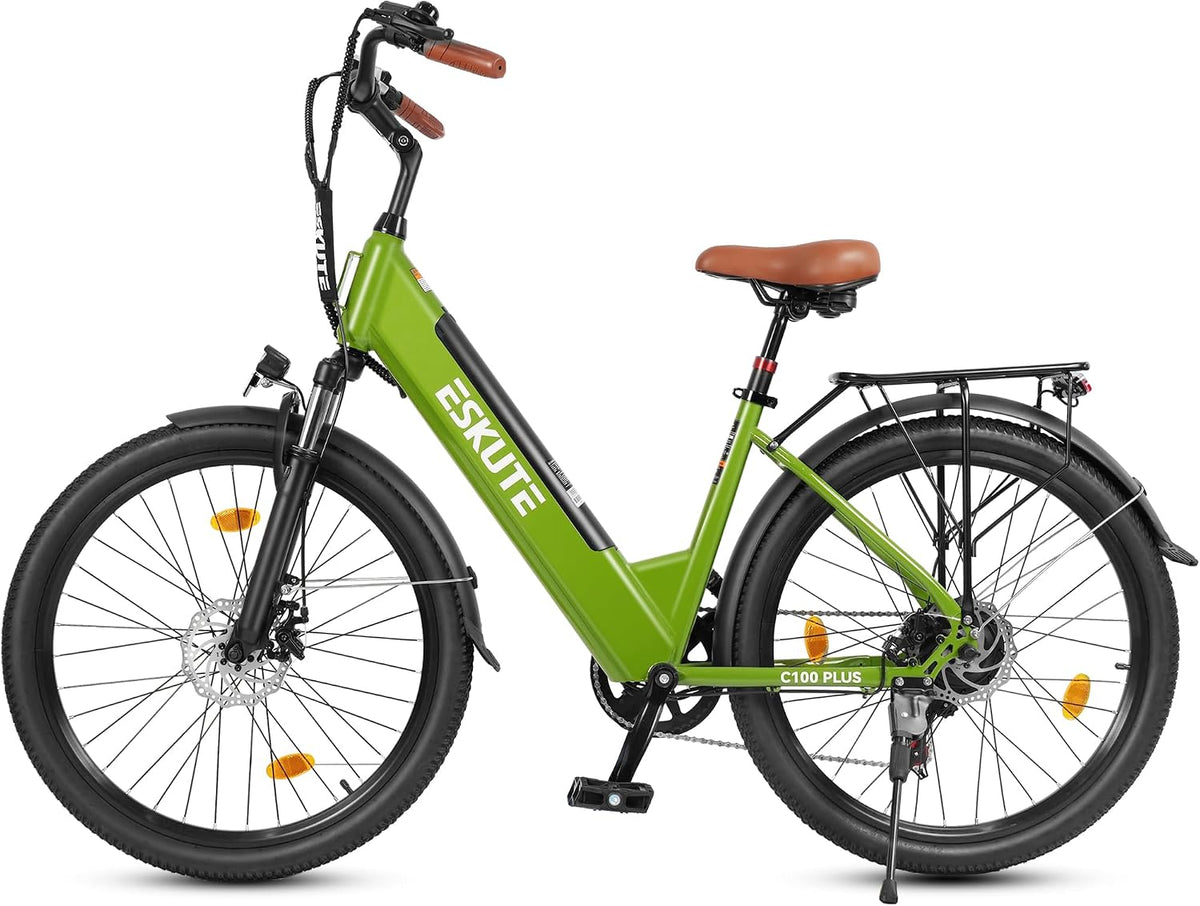 ESKUTE C100 Plus Bici Elettrica, 26 Pollici Bicicletta Elettrica, Motore 250W, Batteria Rimovibile 36V 13Ah, Velocità Massima di 25 km/h, 7 Velocità, Display LCD, E-bike per Adulti