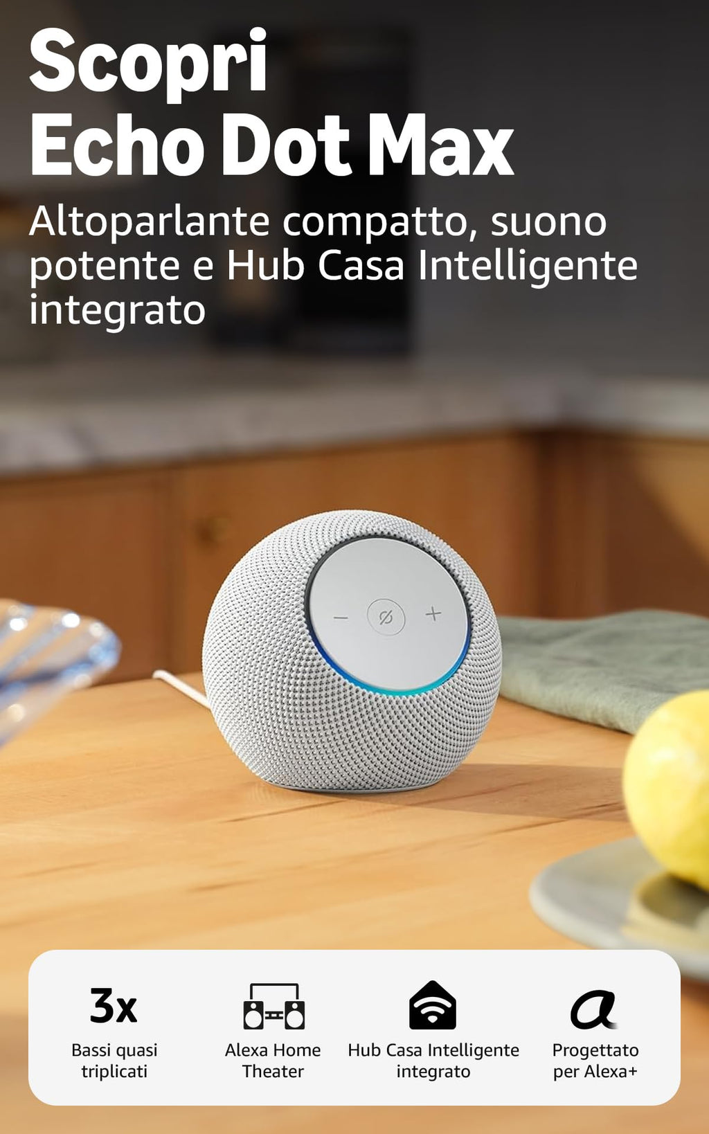 Amazon Echo Dot Max (ultimo modello) - Altoparlante Alexa con audio avvolgente, Hub Casa Intelligente integrato, Grafite, con Accesso Anticipato ad Alexa+