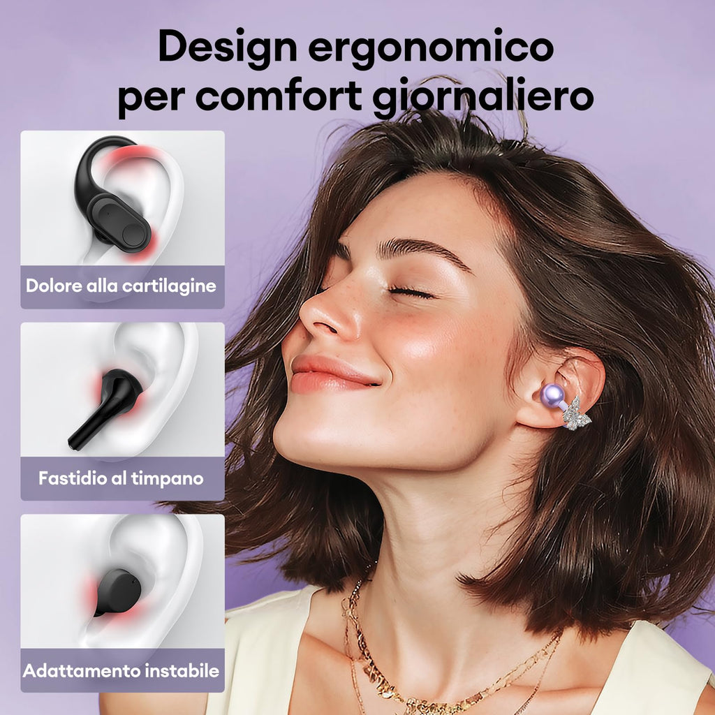 ZOMBIES CAT Auricolari Open Ear Clip-on con Schermo Touch Intelligente – Cuffie Bluetooth 5.4, Audio HiFi, Controllo Musicale & Volume, Auricolari Bluetooth per Sport,M100 Nero