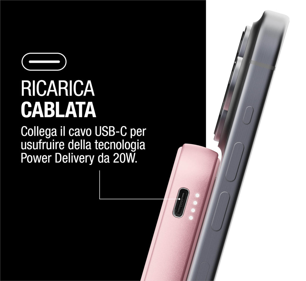 Fresh 'n Rebel Powerbank Magnetico Senza Fili 5000mAh, compatibile con MagSafe, Ricarica Rapida PD 20W, porta USB-C (in/Out), per iPhone 17/16/15/14/13/12, Portatile, con Supporto (Storm Grey)