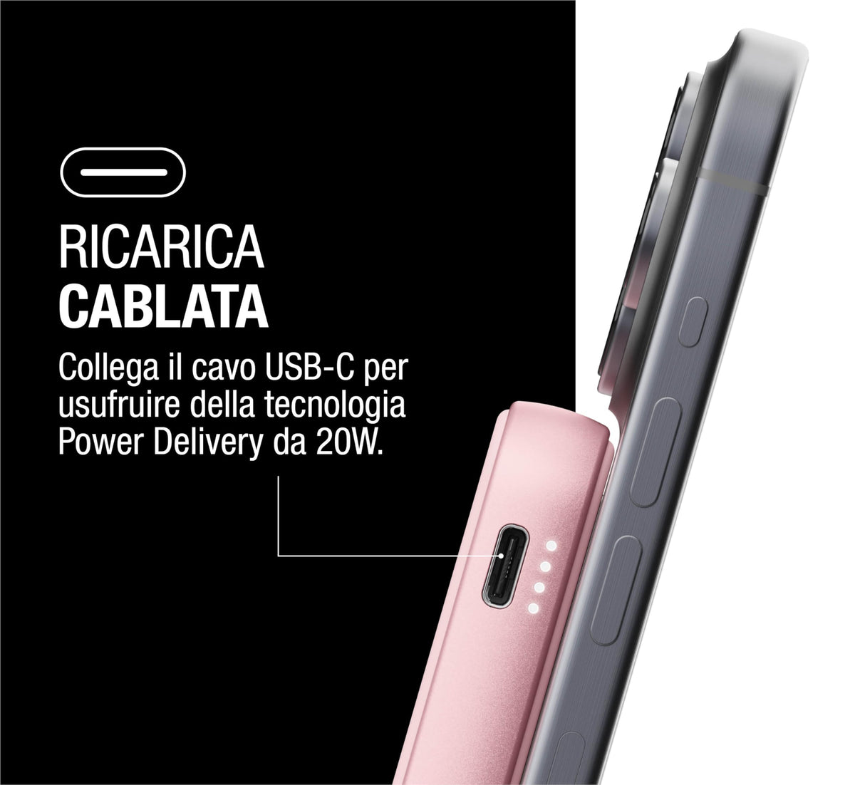 Fresh 'n Rebel Powerbank Magnetico Senza Fili 5000mAh, compatibile con MagSafe, Ricarica Rapida PD 20W, porta USB-C (in/Out), per iPhone 17/16/15/14/13/12, Portatile, con Supporto (Storm Grey)
