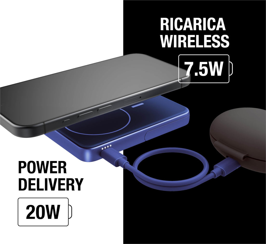 Fresh 'n Rebel Powerbank Magnetico Senza Fili 5000mAh, compatibile con MagSafe, Ricarica Rapida PD 20W, porta USB-C (in/Out), per iPhone 17/16/15/14/13/12, Portatile, con Supporto (Storm Grey)