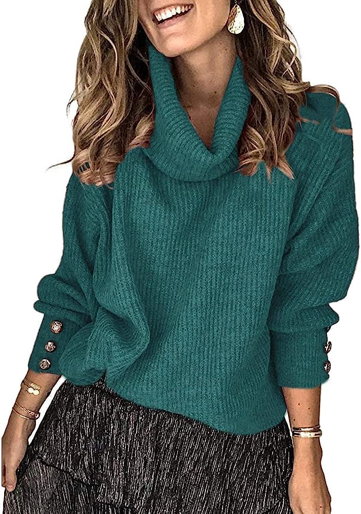 Wenrine Maglione Oversize da Donna in Maglia a Collo Alto e Maniche Lunghe