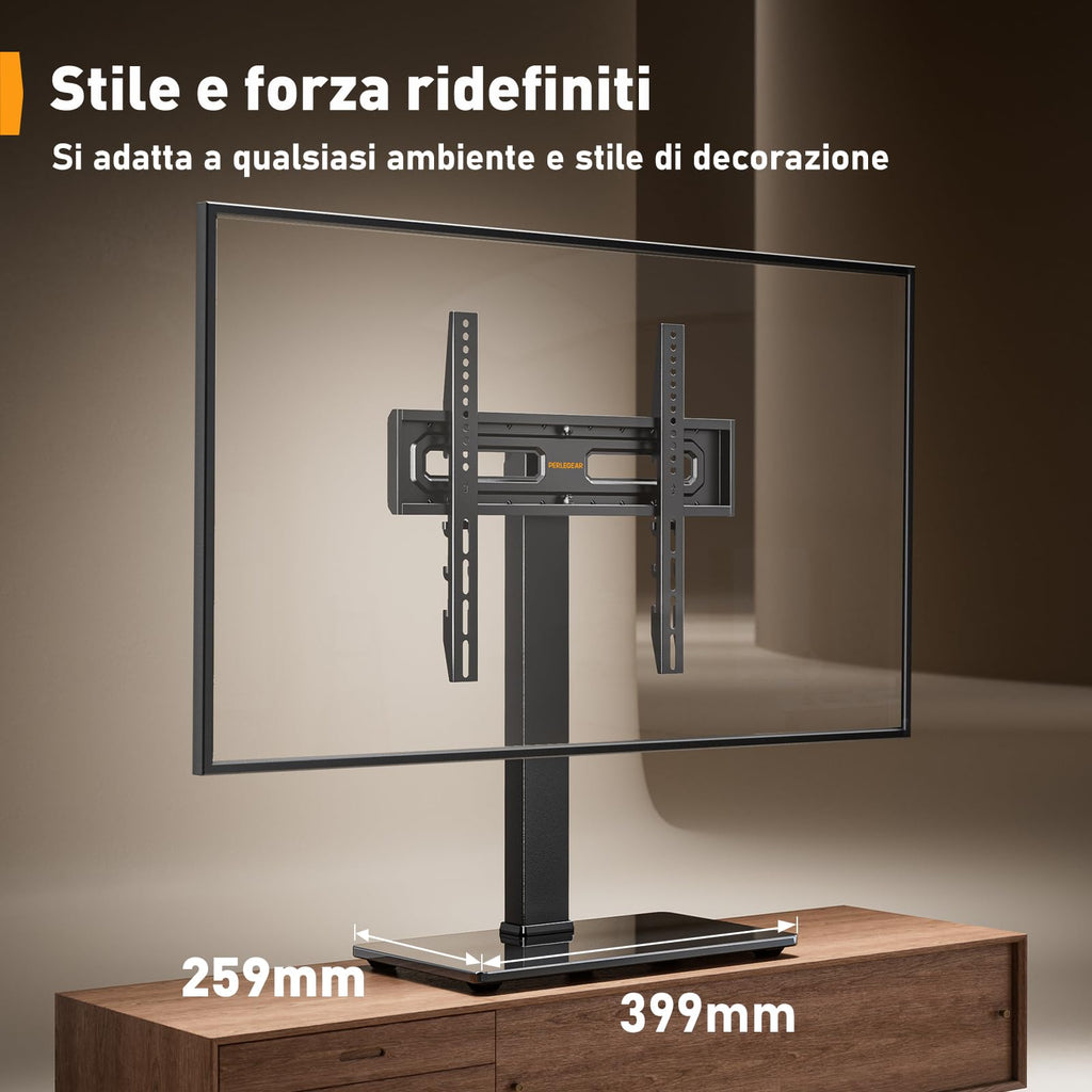 Supporto Girevole da Tavolo per TV da 26-60 Pollici - Piedistallo per TV Regolabile in Altezza con Base in Vetro Temperato, VESA Max 400x400mm, Fino a 40 kg
