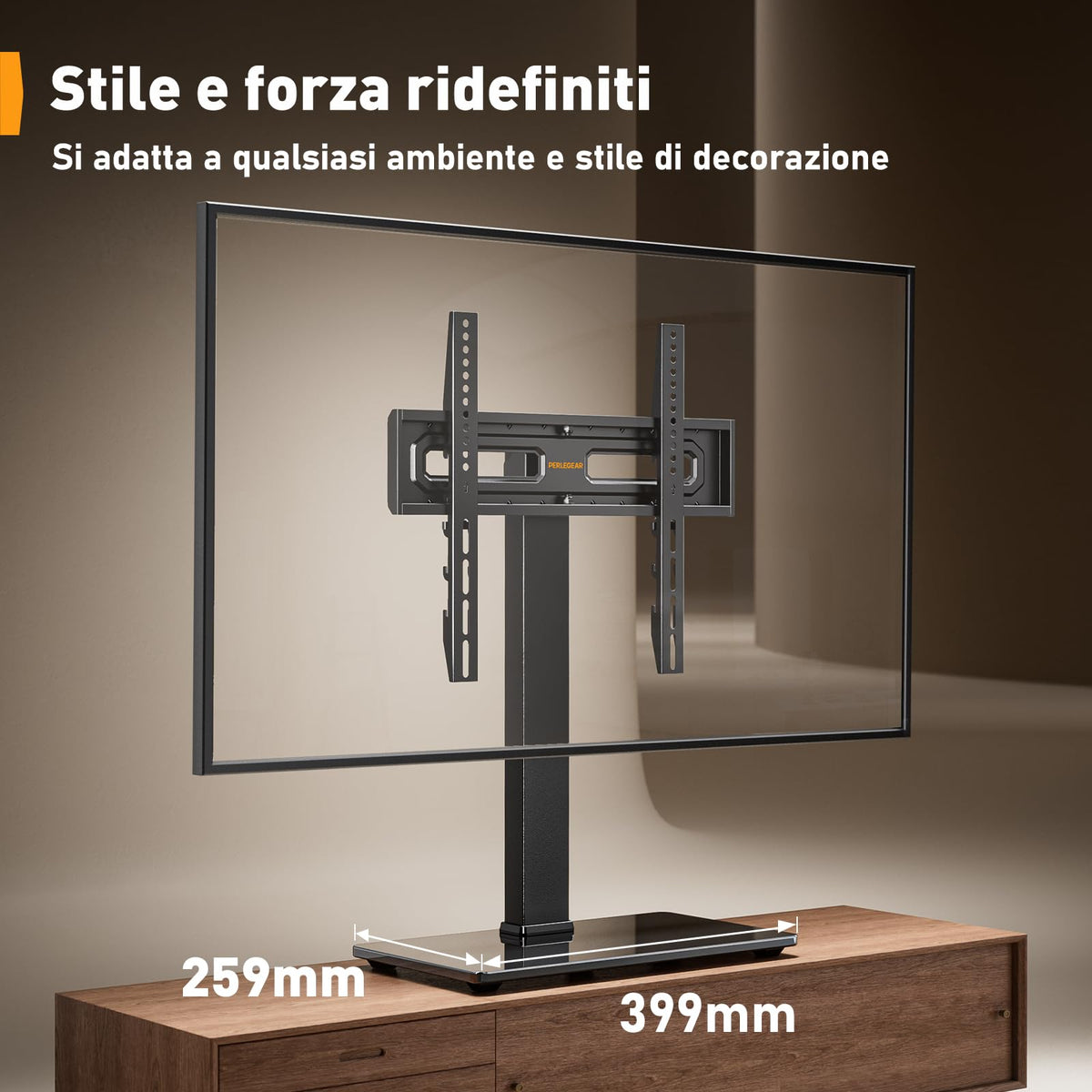 Supporto Girevole da Tavolo per TV da 26-60 Pollici - Piedistallo per TV Regolabile in Altezza con Base in Vetro Temperato, VESA Max 400x400mm, Fino a 40 kg