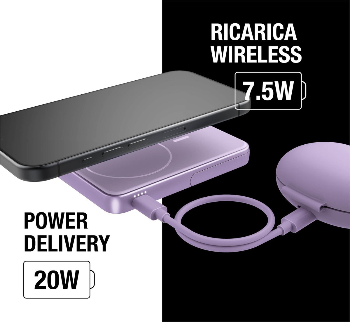 Fresh 'n Rebel Powerbank Magnetico Senza Fili 5000mAh, compatibile con MagSafe, Ricarica Rapida PD 20W, porta USB-C (in/Out), per iPhone 17/16/15/14/13/12, Portatile, con Supporto (Storm Grey)