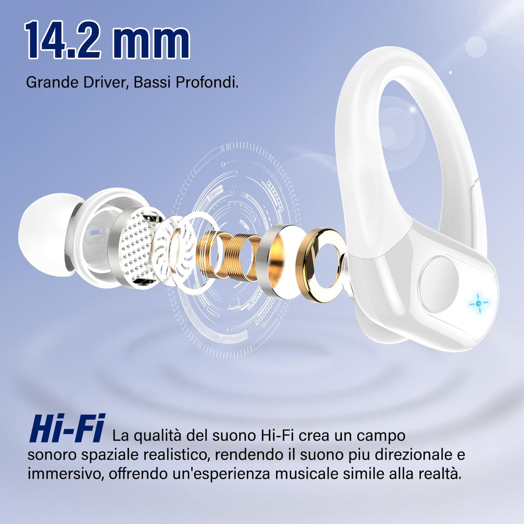 Qecnato Cuffie Bluetooth Senza Fili, Auricolari Bluetooth 5.4 con Stereo HiFi, 75 Ore, Auricolari con 4 ENC Mic, Display LED, IP7 impermeabili Cuffiette Wireless per Jogging, Lavoro, Nero