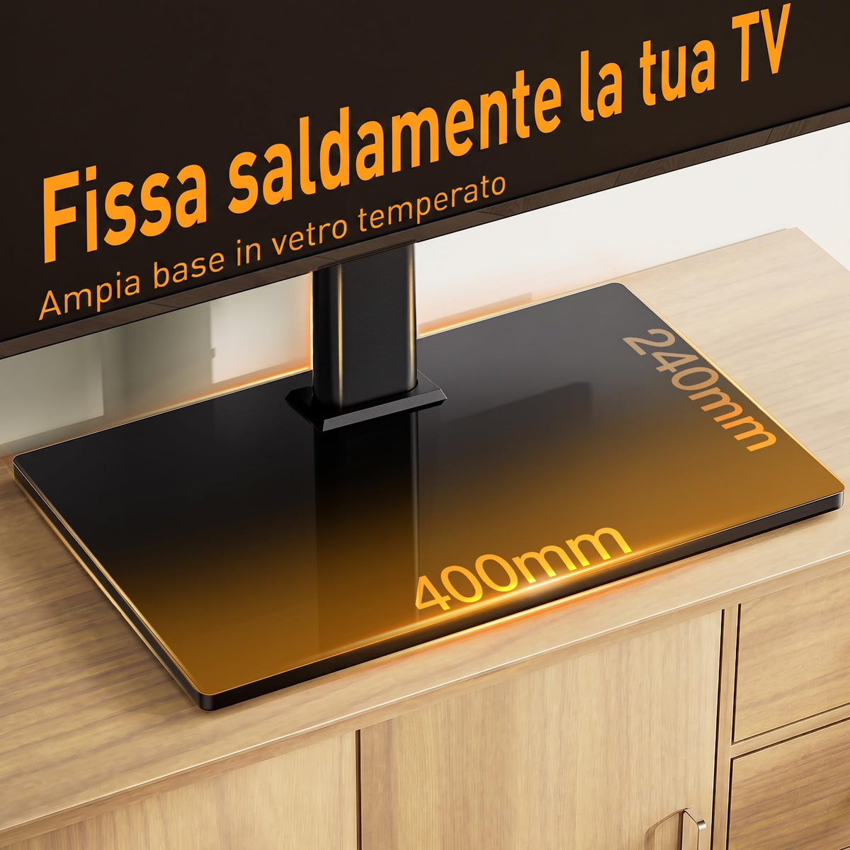Supporto Girevole da Tavolo per TV da 26-60 Pollici - Piedistallo per TV Regolabile in Altezza con Base in Vetro Temperato, VESA Max 400x400mm, Fino a 40 kg
