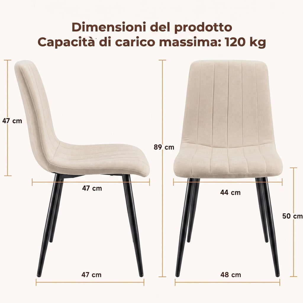 Set di 4 Sedie Da Pranzo,Tessuto di Lino Traspirante,Grigio