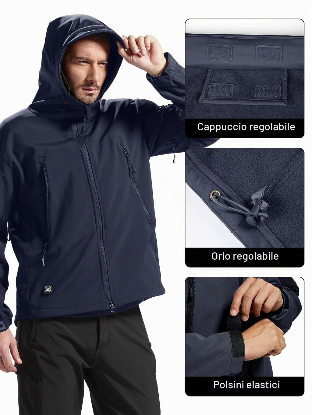 FREE SOLDIER Giacca Softshell Giacche Militari Softshell da Uomo Fodera in Pile da Esterno Giacca Antivento Impermeabile con Cappuccio Giacche tattiche Calde Multitasche per Escursioni di Caccia Uomo