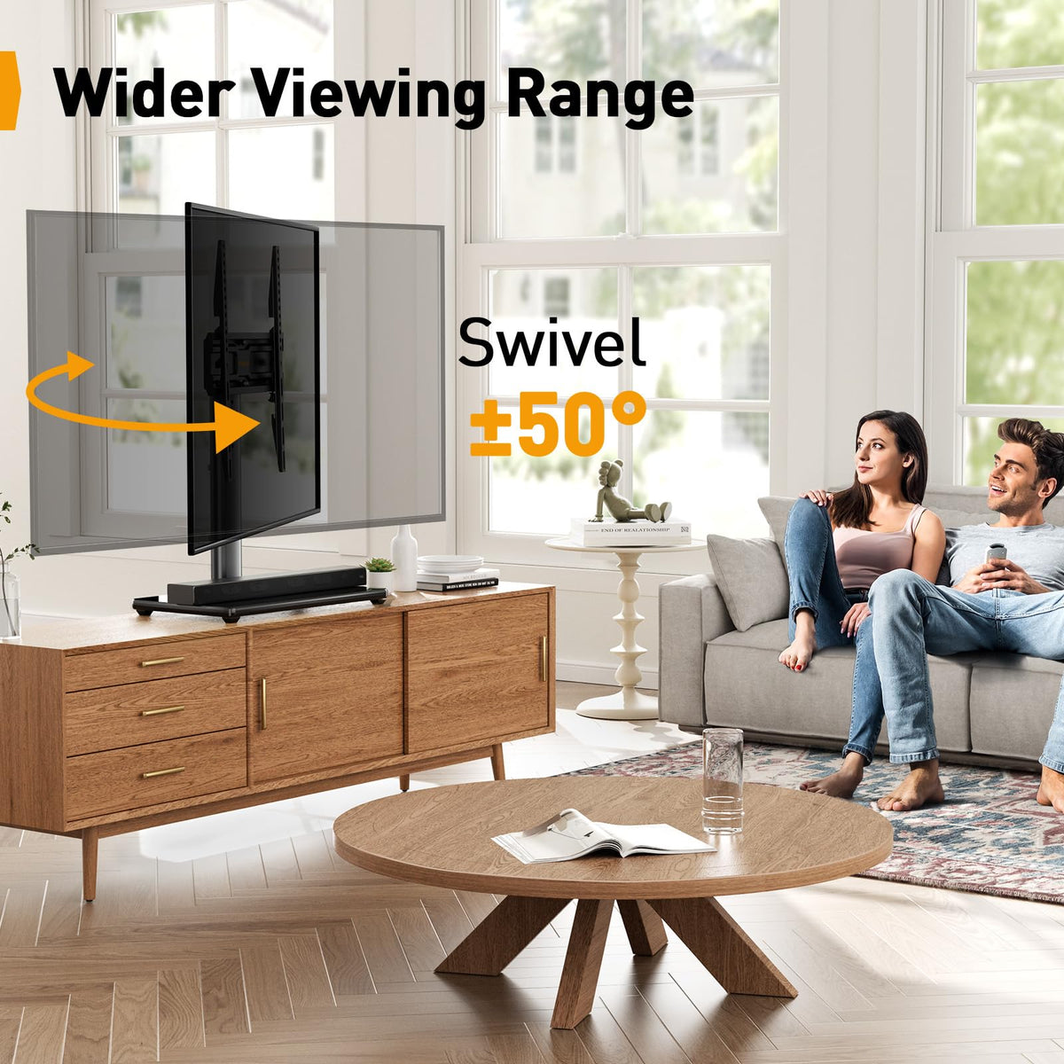 Supporto Girevole da Tavolo per TV da 26-60 Pollici - Piedistallo per TV Regolabile in Altezza con Base in Vetro Temperato, VESA Max 400x400mm, Fino a 40 kg