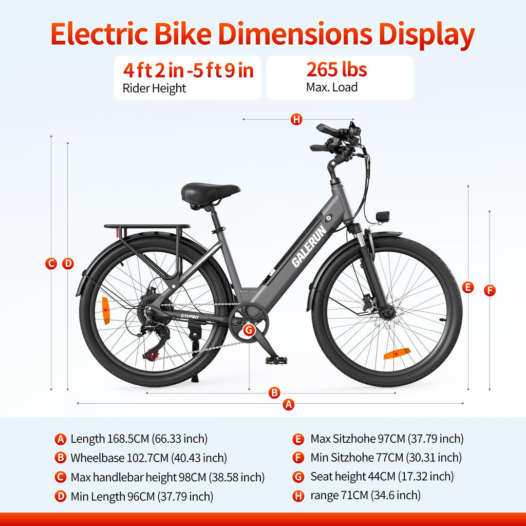 GaleRun E Bike 26‘ Biciclette Elettriche Freno Idraulico per Uomo/Donna,Motore Ruote,Autonomia Max120km,Batteria 468Wh (36V13Ah),7velocità,25km/h,per Pendolari Urbani -Grigio/Blu