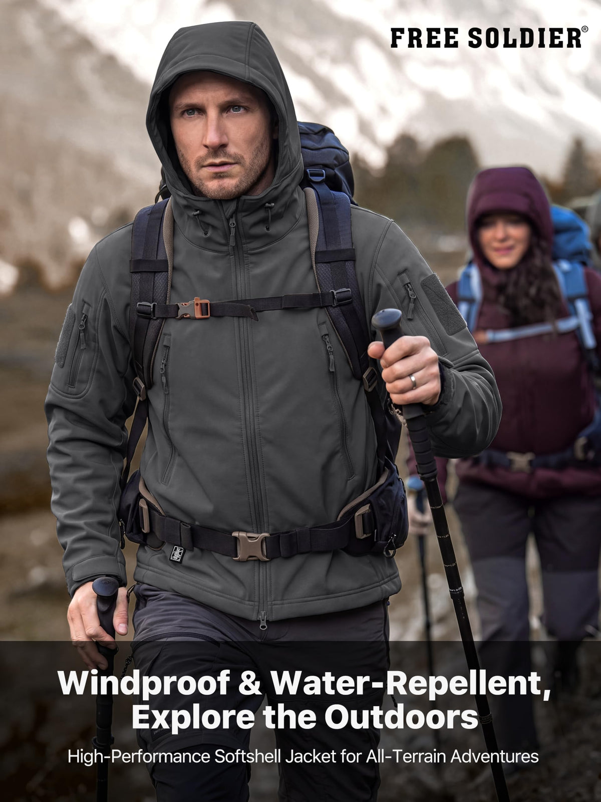 FREE SOLDIER Giacca Softshell Giacche Militari Softshell da Uomo Fodera in Pile da Esterno Giacca Antivento Impermeabile con Cappuccio Giacche tattiche Calde Multitasche per Escursioni di Caccia Uomo