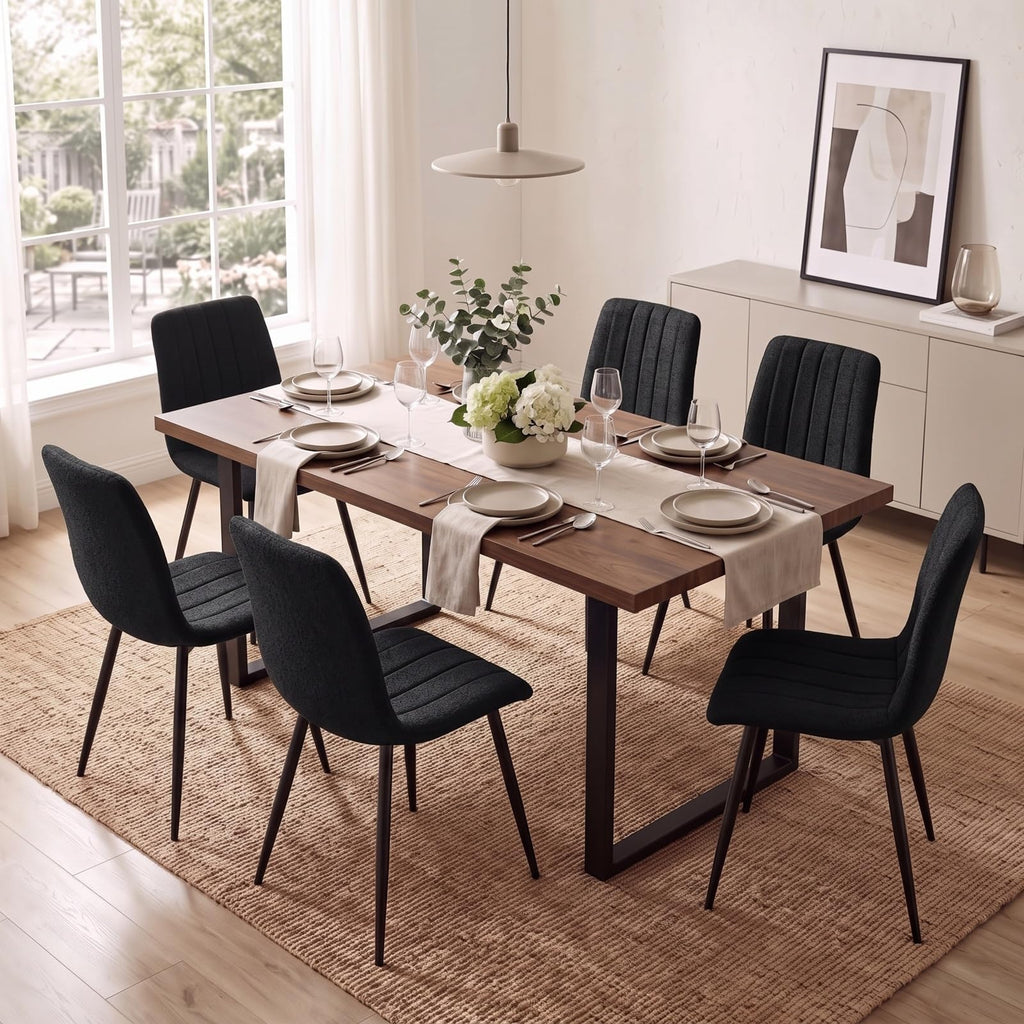 Set di 4 Sedie Da Pranzo,Tessuto di Lino Traspirante,Grigio