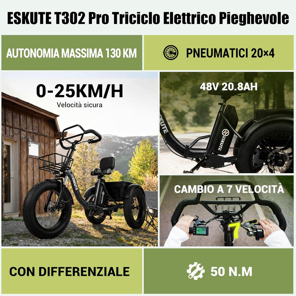 ESKUTE Triciclo Elettrico per Adulti T302 Pro