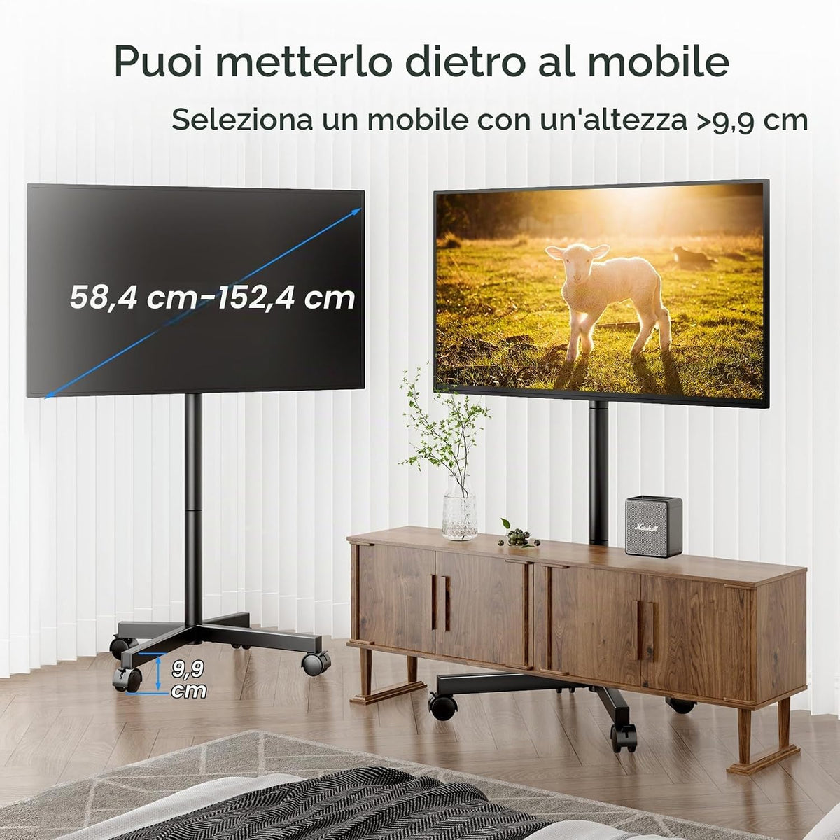 Supporto TV da Pavimento per Schermi Plasma/LCD/LED 23-60 Pollici con Ruote, Carrello Staffa Porta Mobile Supporto TV Fino a 40 kg, Max VESA 400 x 400 mm