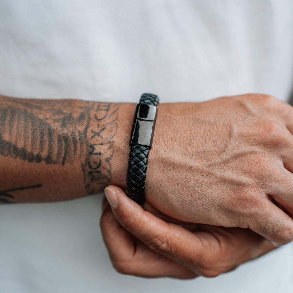 SERASAR Bracciale Uomo Pelle Nera/Marrone, 3 Misure, con Confezione Regalo