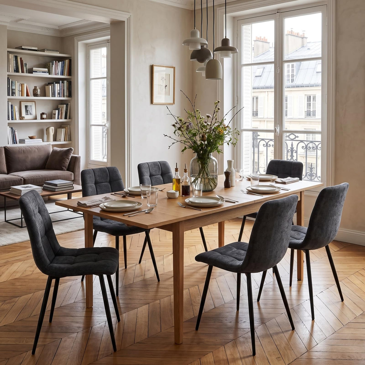 Set di 4 Sedie Da Pranzo,Tessuto di Lino Traspirante,Grigio