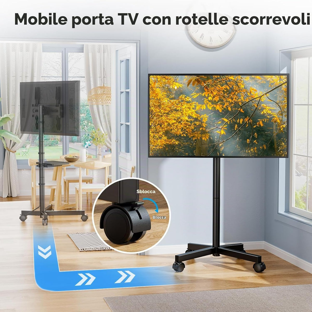 Supporto TV da Pavimento per Schermi Plasma/LCD/LED 23-60 Pollici con Ruote, Carrello Staffa Porta Mobile Supporto TV Fino a 40 kg, Max VESA 400 x 400 mm