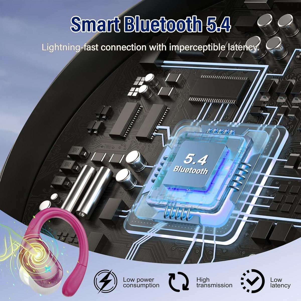 Qecnato Cuffie Bluetooth Senza Fili, Auricolari Bluetooth 5.4 con Stereo HiFi, 75 Ore, Auricolari con 4 ENC Mic, Display LED, IP7 impermeabili Cuffiette Wireless per Jogging, Lavoro, Nero
