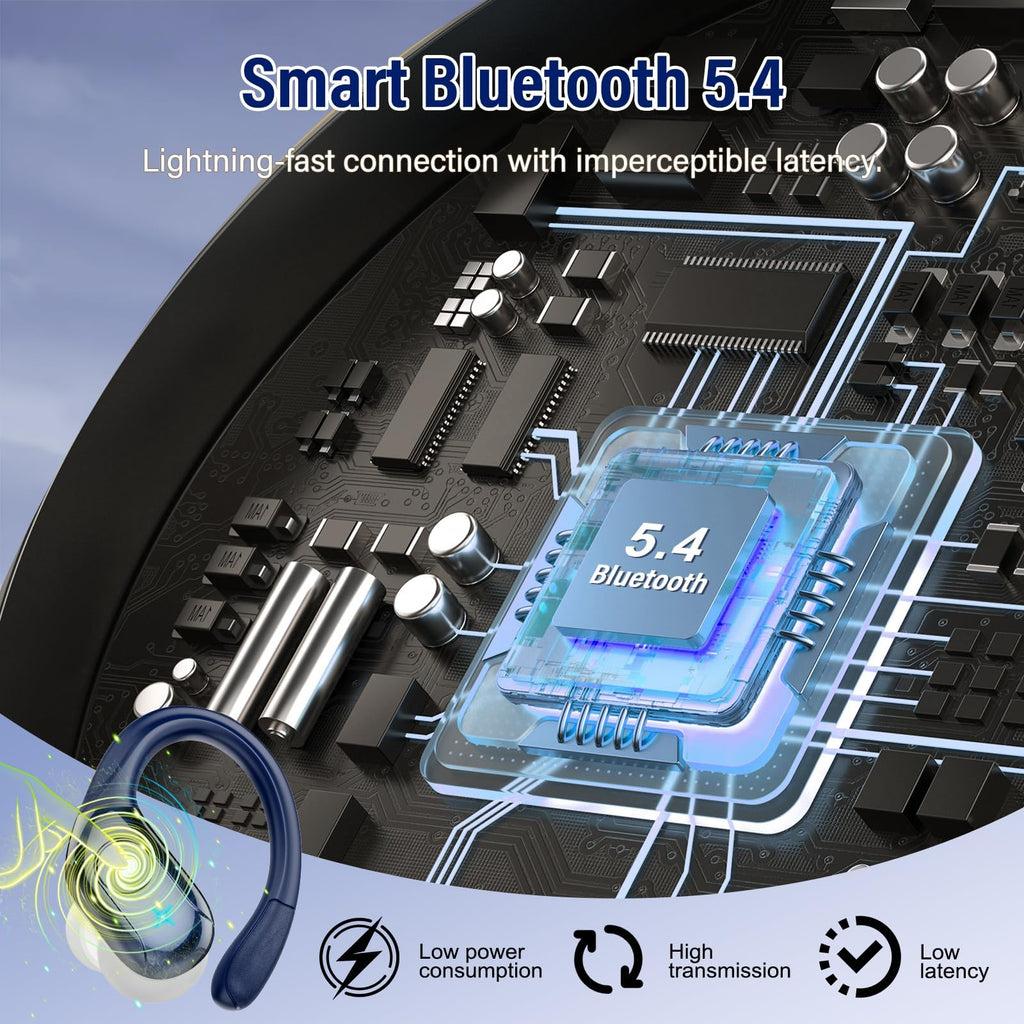 Qecnato Cuffie Bluetooth Senza Fili, Auricolari Bluetooth 5.4 con Stereo HiFi, 75 Ore, Auricolari con 4 ENC Mic, Display LED, IP7 impermeabili Cuffiette Wireless per Jogging, Lavoro, Nero