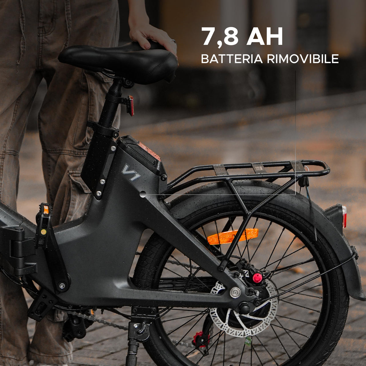 EMotorad V1, Bicicletta Elettrica Pieghevole da Città, Telaio in Lega di Magnesio, Motore 250 W 35 Nm, Batteria Rimovibile 36 V 7,8 Ah, Shimano Tourney 7 Velocità, Freni a Disco Idraulici