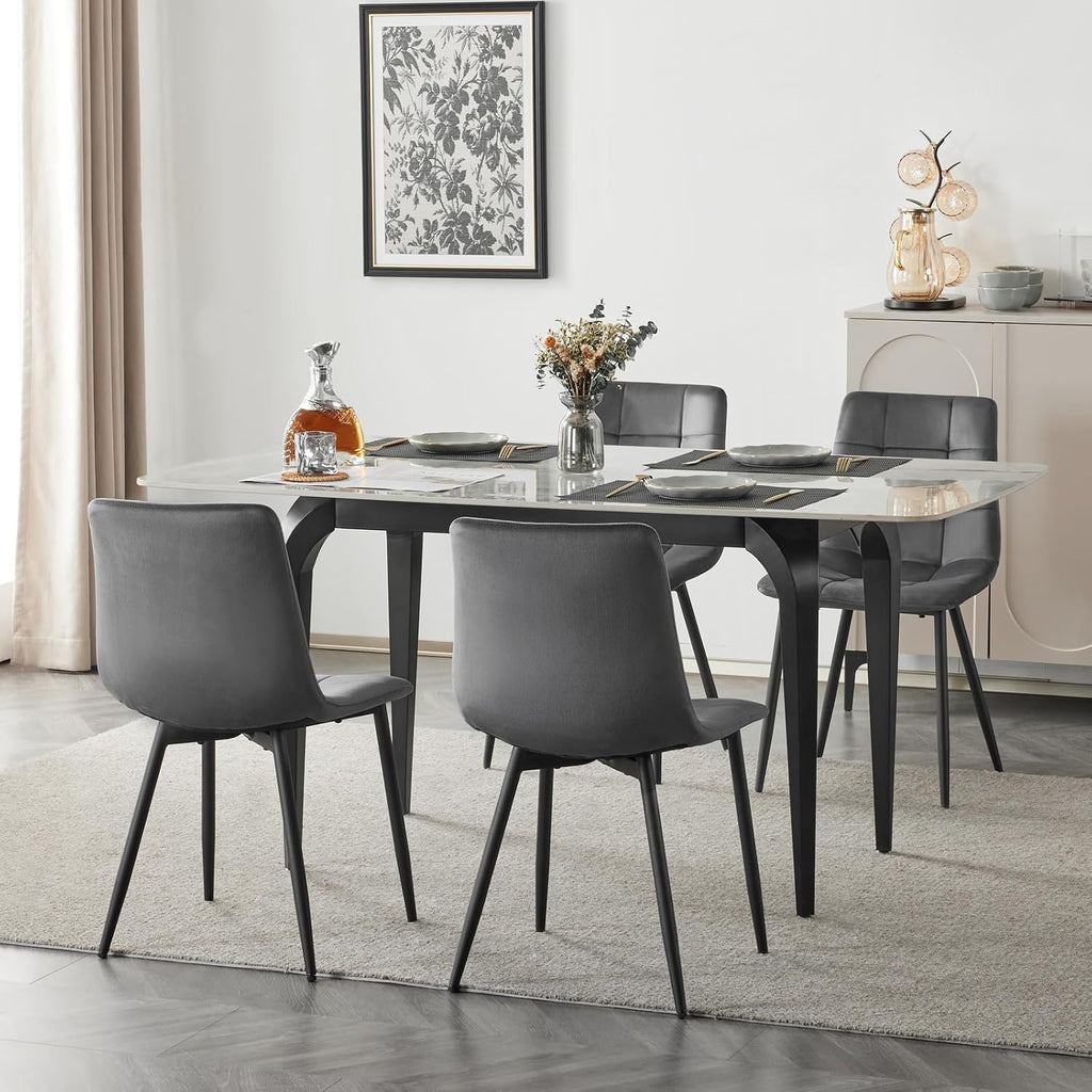 EUGAD Sedie Sala da Pranzo da 4 Pezzi, Sedia in Velluto con Gambe in Metallo, per Camera da Letto, Soggiorno, Grigio Scuro