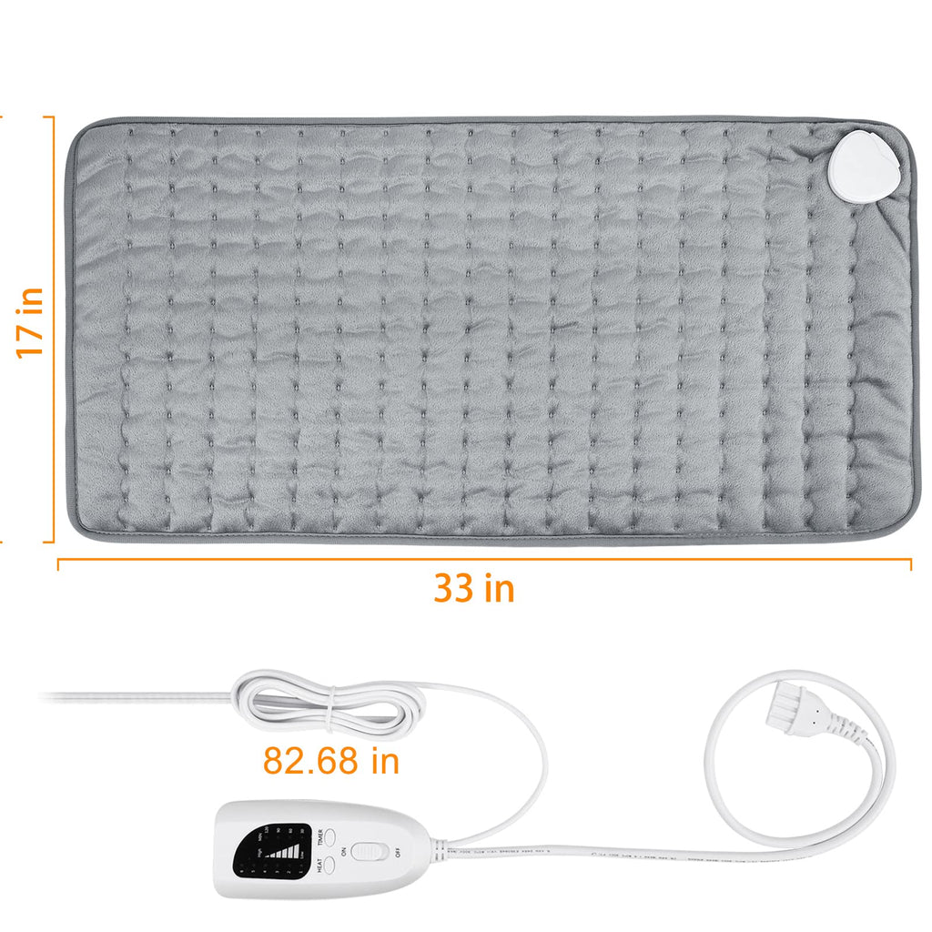 Termoforo Elettrico, Pad Elettrico con Spegnimento Automatico e 6 Livelli di Temperatura, Pad Riscaldante per Schiena, Spalla, Pancia Tecnologia di Riscaldamento(Grigio Scuro, 30x60 cm)