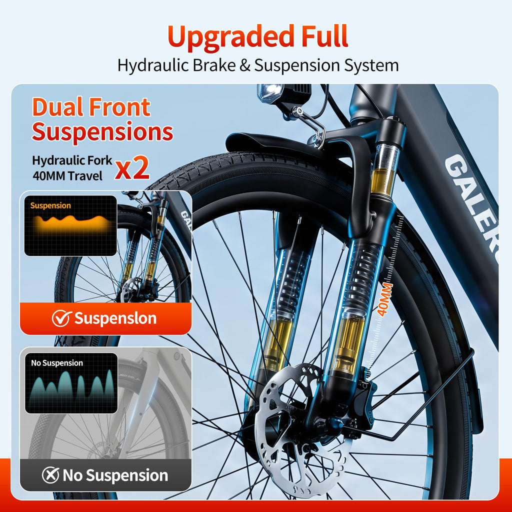 GaleRun E Bike 26‘ Biciclette Elettriche Freno Idraulico per Uomo/Donna,Motore Ruote,Autonomia Max120km,Batteria 468Wh (36V13Ah),7velocità,25km/h,per Pendolari Urbani -Grigio/Blu
