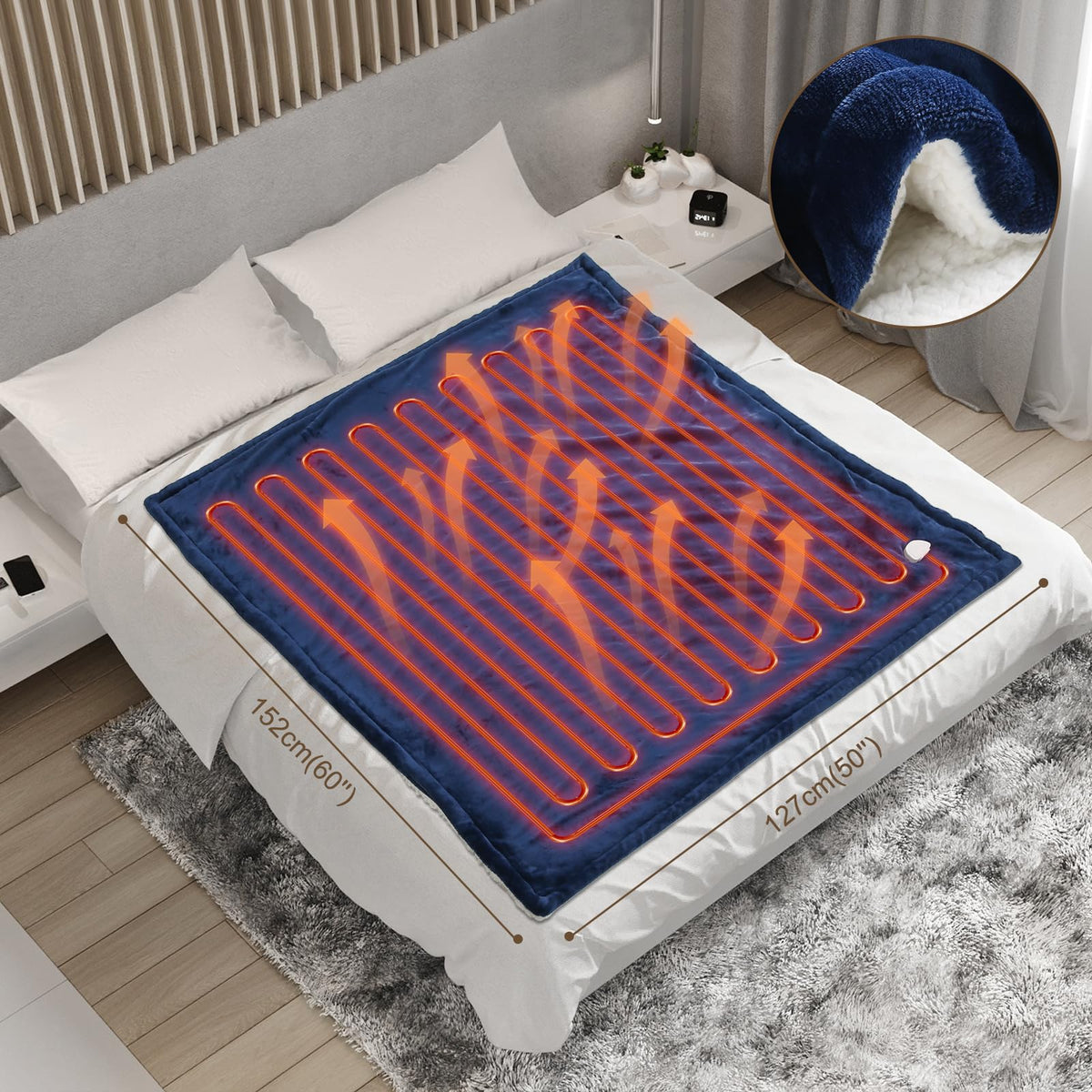 Coperta Termica Elettrica 155x180cm 6 Livelli di Riscaldamento,Timer 10H