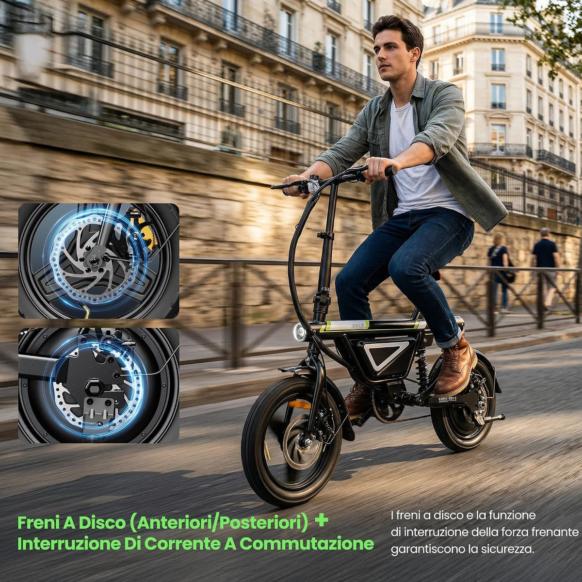 Finbike Bici Elettrica Pieghevole 14'' Pneumatico, 432WH Batteria, Autonomia di 30-50 KM, Motore 250W, E-Bike per Adulti e Adolescente, Carico 120kg, 10/15/25KM/H