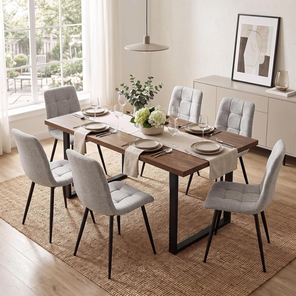 Set di 4 Sedie Da Pranzo,Tessuto di Lino Traspirante,Grigio