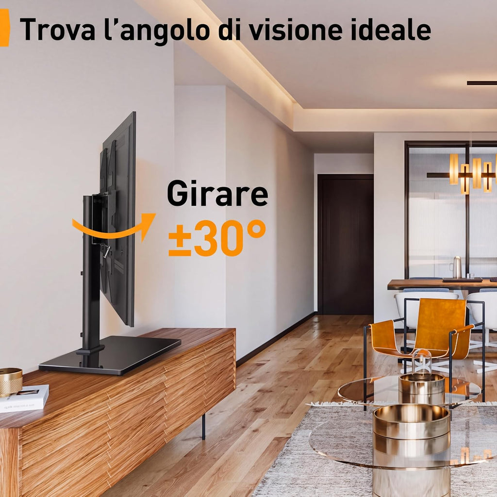 Supporto Girevole da Tavolo per TV da 26-60 Pollici - Piedistallo per TV Regolabile in Altezza con Base in Vetro Temperato, VESA Max 400x400mm, Fino a 40 kg