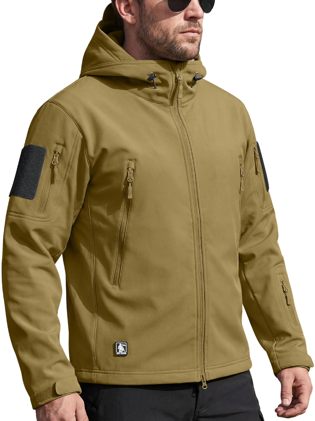 FREE SOLDIER Giacca Softshell Giacche Militari Softshell da Uomo Fodera in Pile da Esterno Giacca Antivento Impermeabile con Cappuccio Giacche tattiche Calde Multitasche per Escursioni di Caccia Uomo