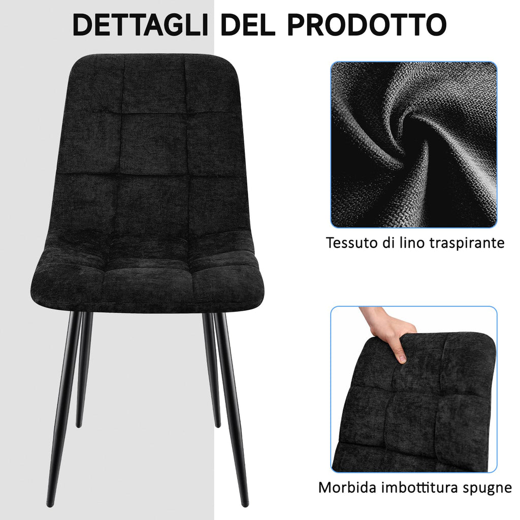 Set di 4 Sedie Da Pranzo,Tessuto di Lino Traspirante,Grigio