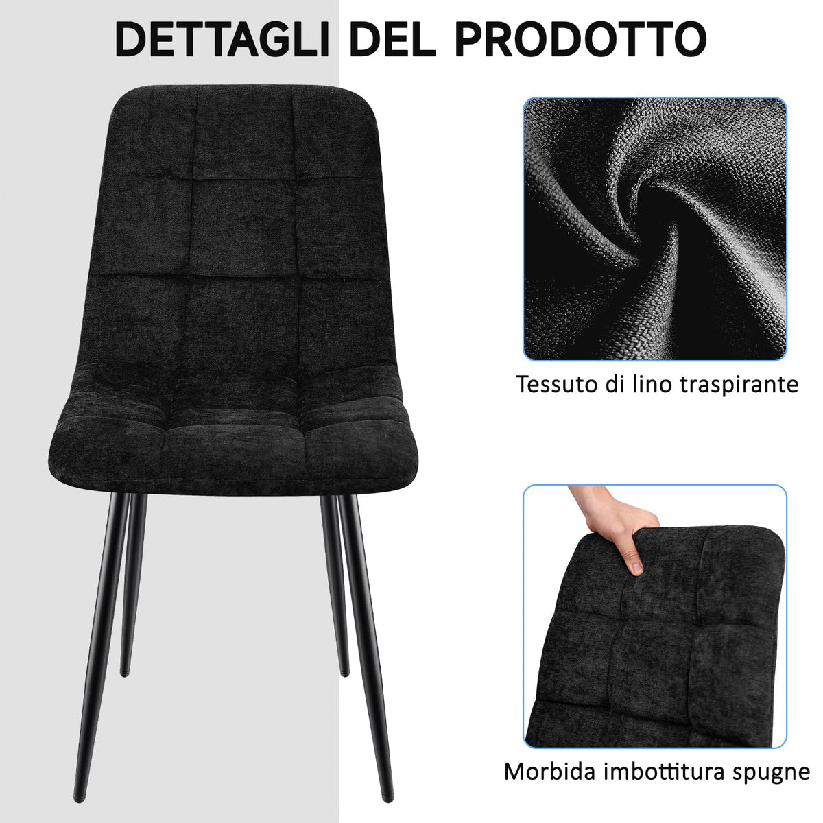 Set di 4 Sedie Da Pranzo,Tessuto di Lino Traspirante,Grigio