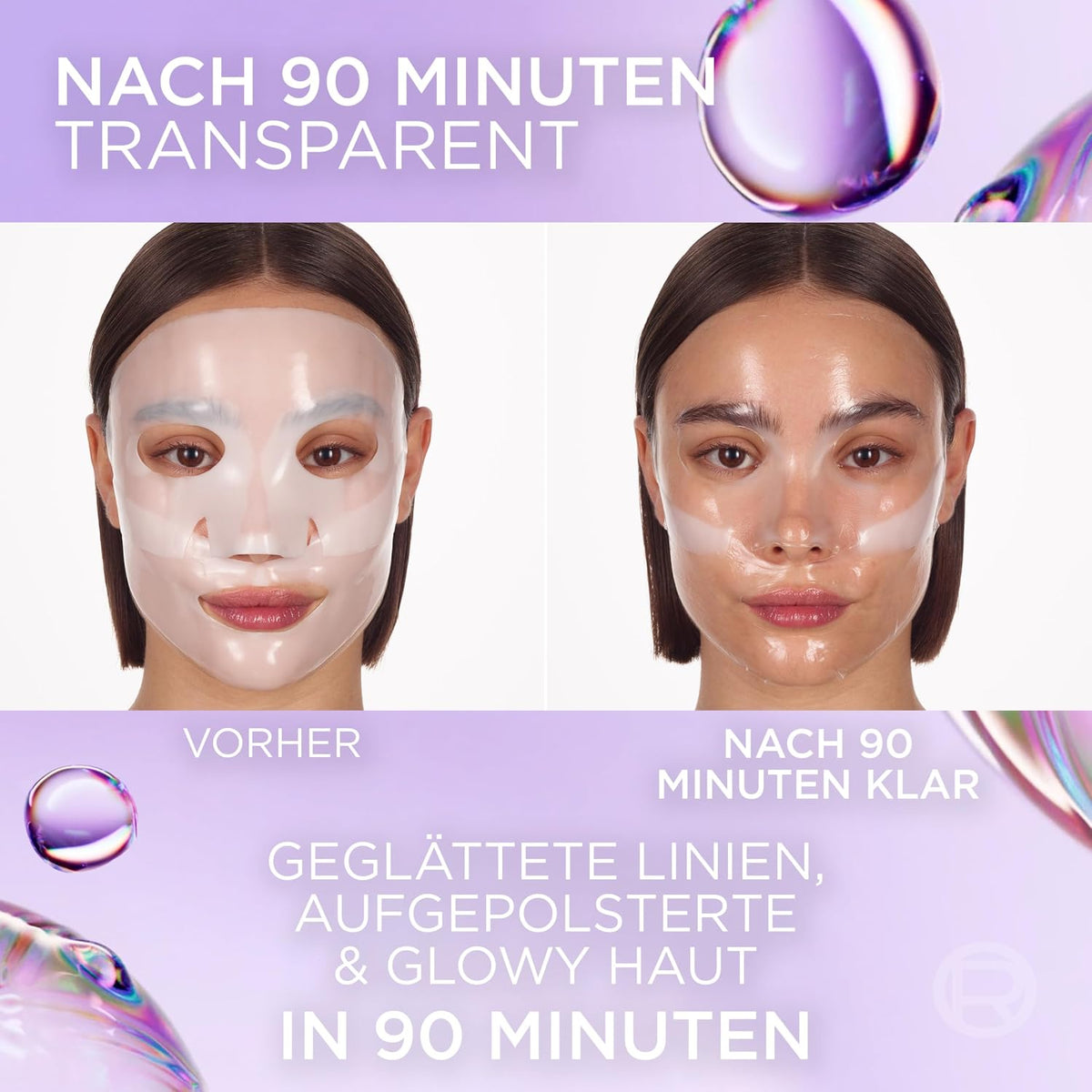 L'Oréal Paris Glass Skin Maschera in Idrogel, Per Tutti i Tipi di Pelle, Pelle Luminosa e Radiosa, Risultati Istantanei, Trend Coreana, Con Acido Ialuronico e Centella Asiatica, Revitalift, 1x37gr